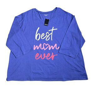 NWT Avenue Body Cornflower Blue "Best Mom Ever" Half Sleeve Sleep Shirt | 3X/4X